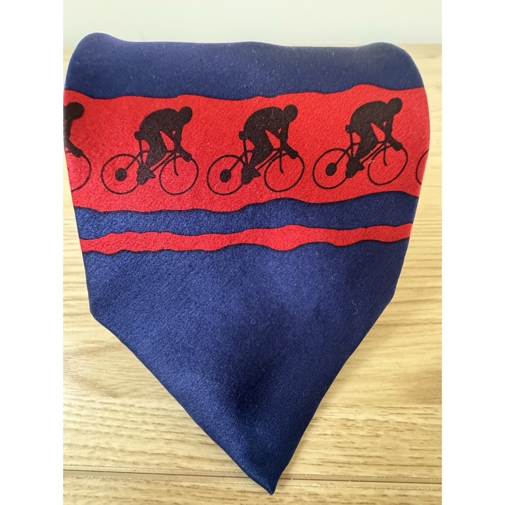 ExerStuff 100% Silk Road Cyclist Bicycle Novelty Necktie Navy Red Men's Tie